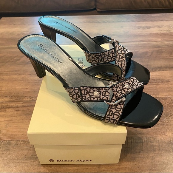 Etienne Aigner • Black Women's Heeled Sandal Slide Mules • Size 10 • NIB - Picture 1 of 5